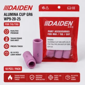 DAIDEN Alumina Cup GR5/GR6/GR7 WP9/20/25 For TIG/TIGI | Nozzle Keramik TIG #6 | Tahan Panas