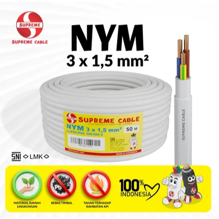 Kabel NYM Supreme 3x1.5 Kabel Listrik Tembaga Asli SNI LMK Meteran