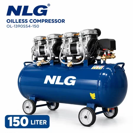 NLG Oiless Compressor OL-1390SS4-150 Silent Tanpa Oli Kompresor Angin Low Noise Heavy Duty 150L