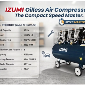 IZUMI Kompresor Angin Oilless 50 Liter OL 1390SS2-50 Super Speed 2X - Compressor Listrik Tanpa Oli 100L Resmi