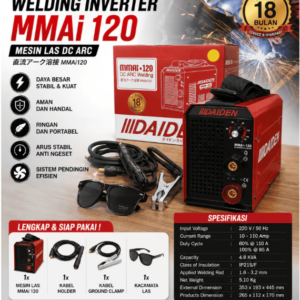 Daiden MMAi 120 Mesin Las Inverter DC ARC 120A Las Listrik Portable Hemat Listrik Bonus Kabel Holder Ground Clamp Kacamata Las
