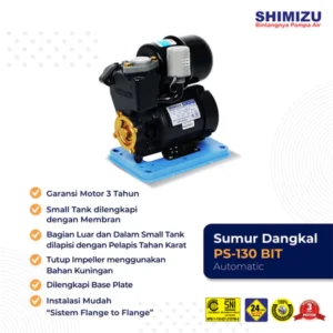 Pompa Air Otomatis SHIMIZU PS-130 BIT 125W – Sumur Dangkal Hisap 9m Head 35m