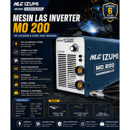 Mesin Las Inverter NLG IZUMI MO 200 200A DC Arc Welder Hemat Listrik Portable Las Listrik Kawat 4mm Untuk Bengkel Konstruksi