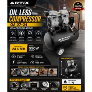 ARTIX Oil Less Compressor OA 07-24 Kompresor Angin 24L Silent Tanpa Oli