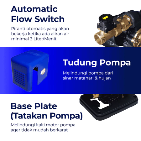Pompa Booster SHIMIZU PB-228 BIT 200W Automatic Flow Switch Pompa Dorong Air Rumah 6 Kran - Gambar 3