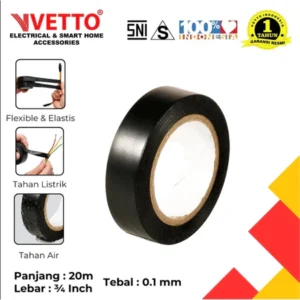 Isolasi Listrik VETTO Hitam 20M – PVC Electrical Tape Tahan Panas & Anti Api