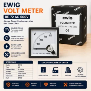 Volt Meter Analog EWIG BE-72 AC 0–500V – Panel Meter 72x72mm | Akurat & Tahan Lama