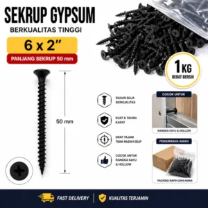 Sekrup Gypsum, 6x2" 1kg | Drywall Screw Hitam Anti Karat | Sekrup Plafon & Partisi Kuat | UNTUK RANGKA KAYU & HOLLOW